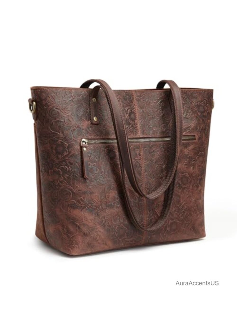 S-ZONE Leather Tote Bag Large Work Shoulder Satchel Laptop Compartment